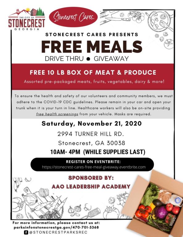 City of Stonecrest, Georgia flyer for Free Meal giveaway