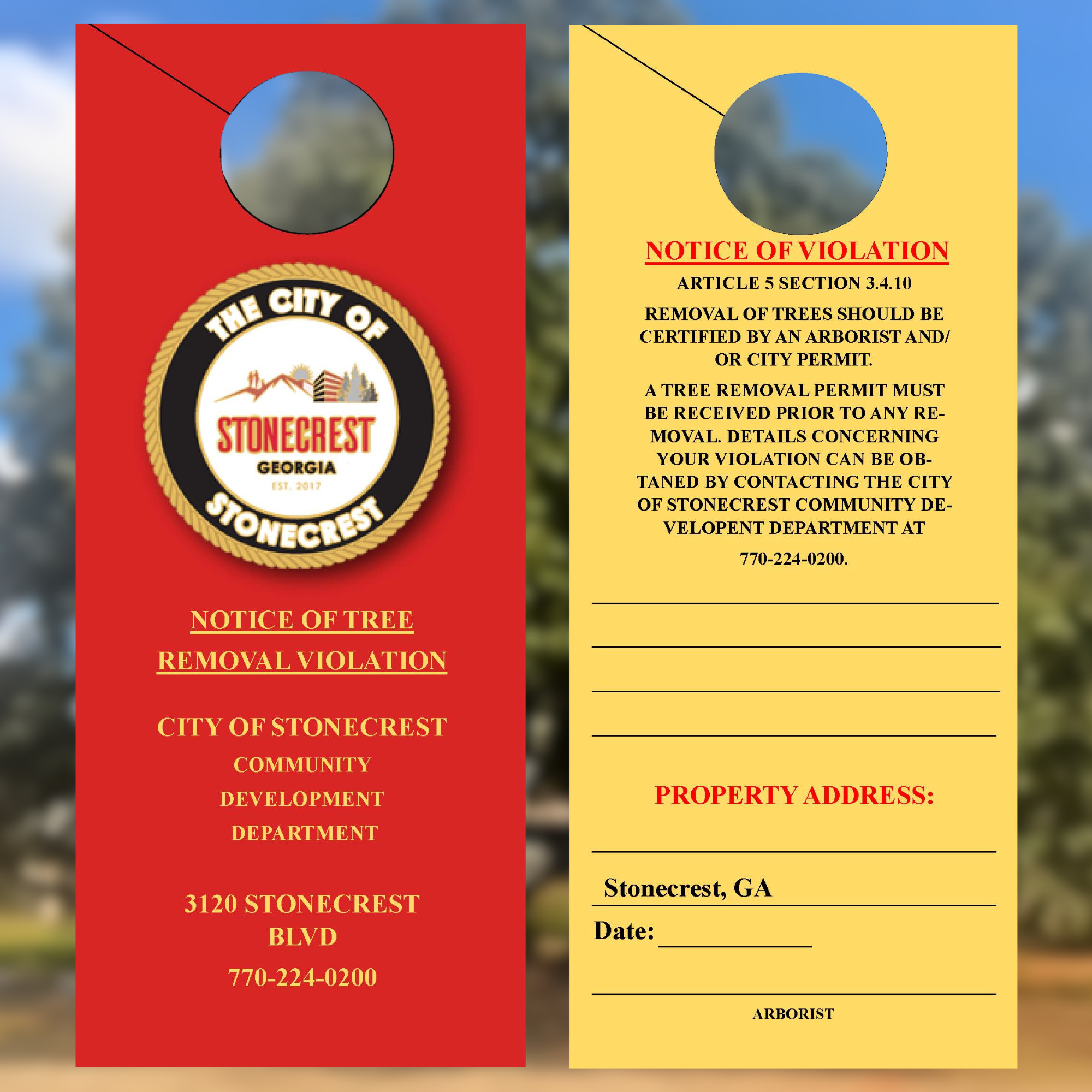 Tree Removal Violation Door Hangers